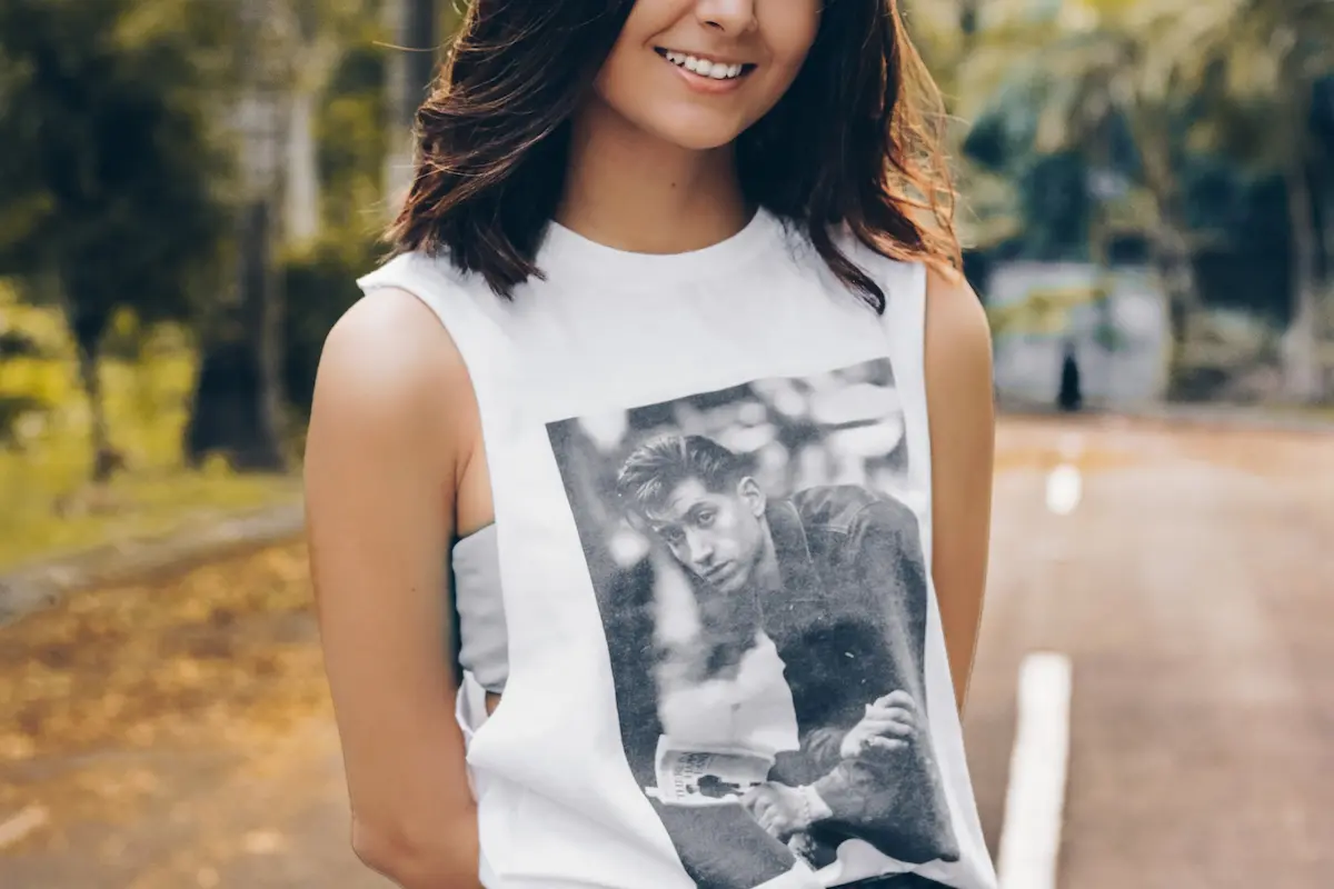 Women wearing a printed t-shirt