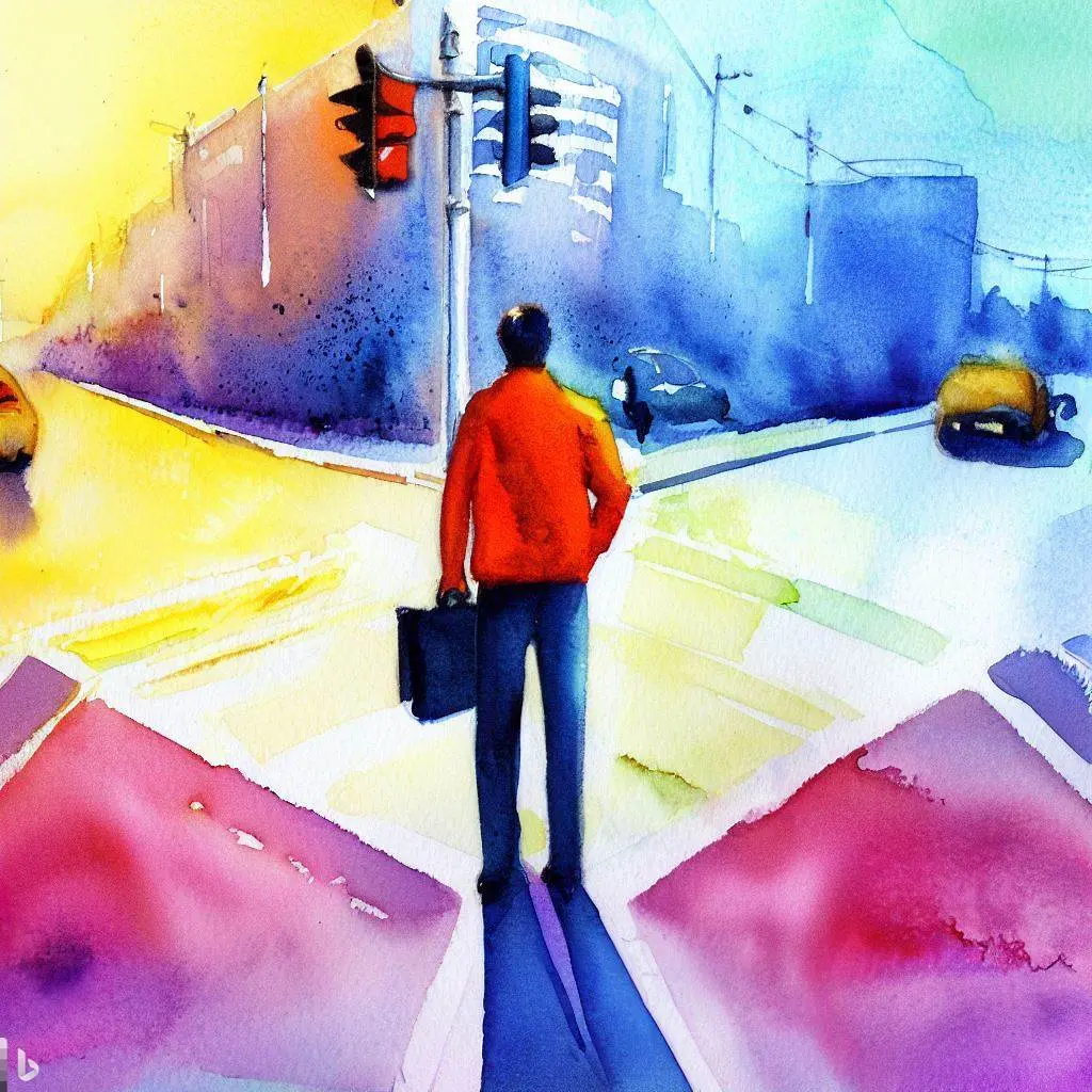 Men at a crossroad - watercolor